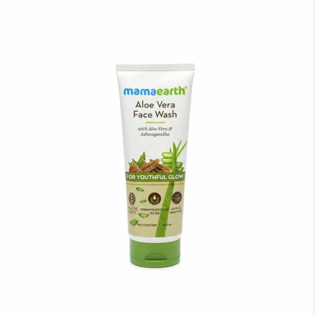 Mamaearth Aloe Vera Face Wash with Aloe Vera & Ashwagandha for a Youthful Glow - 100ml - KeenCares