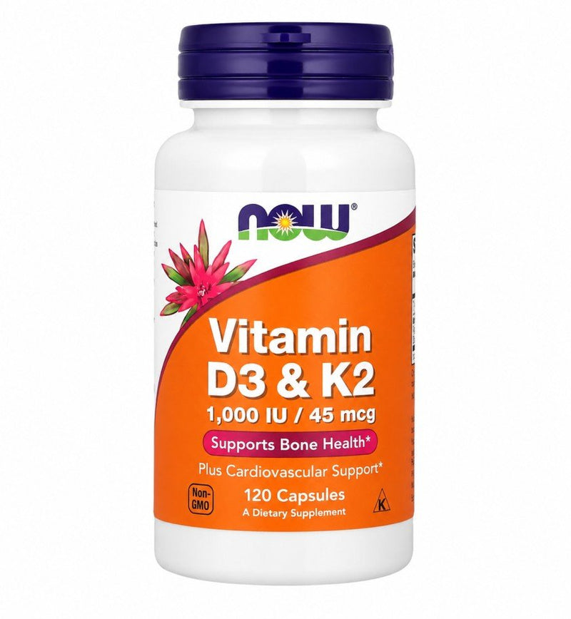 NOW Foods Vitamin D-3 & K-2 120 Veg Capsules | USA Made - KeenCares